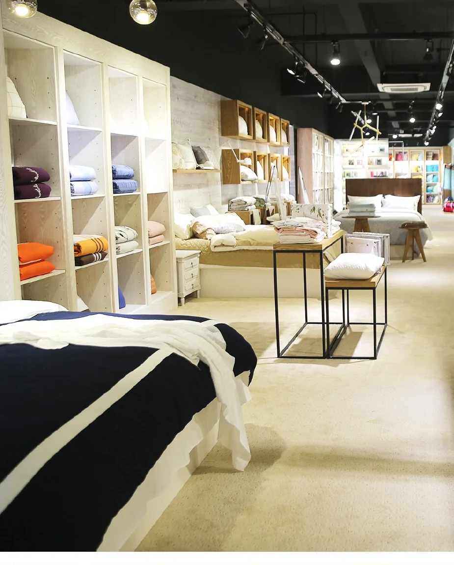Bedding and home-textile displays in the FY Bedding showroom